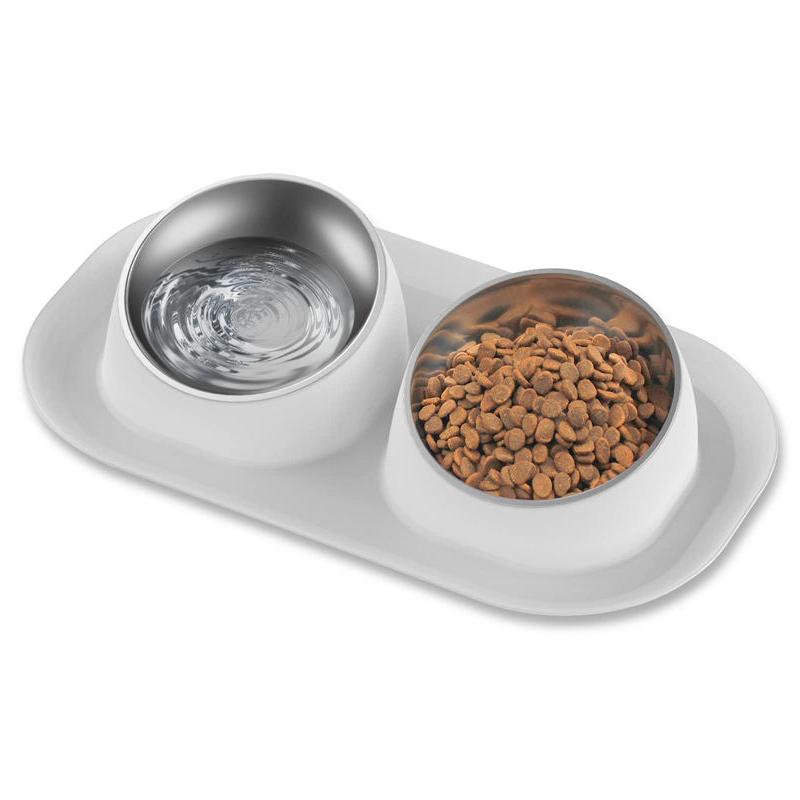 Stainless Steel Tilted Double Dog Bowl - Anti-Skid, No Spill, Removable Feeding Bowls for Cats and Dogs