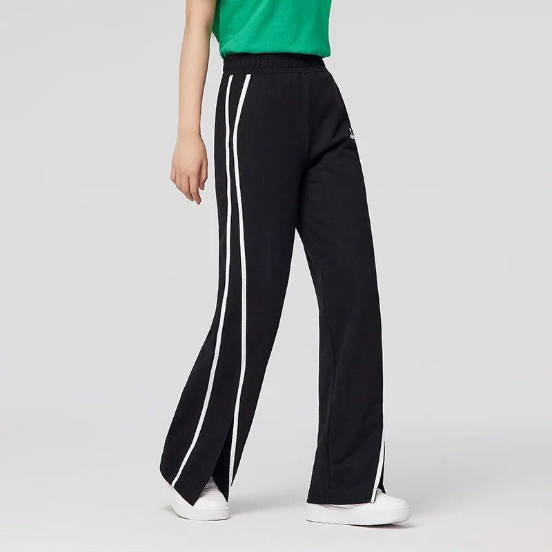 Women Contrasted Color Slit Wide Leg Pants