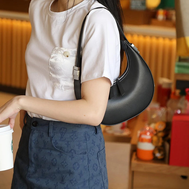 Elegant Leather Moon-Shaped Shoulder Bag