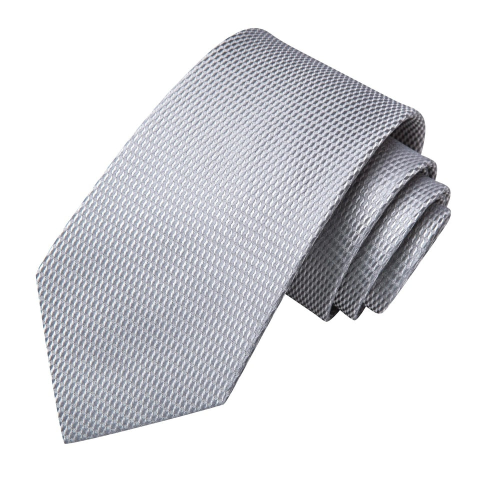 Elegant Grey Plaid Silk Necktie Set for Men