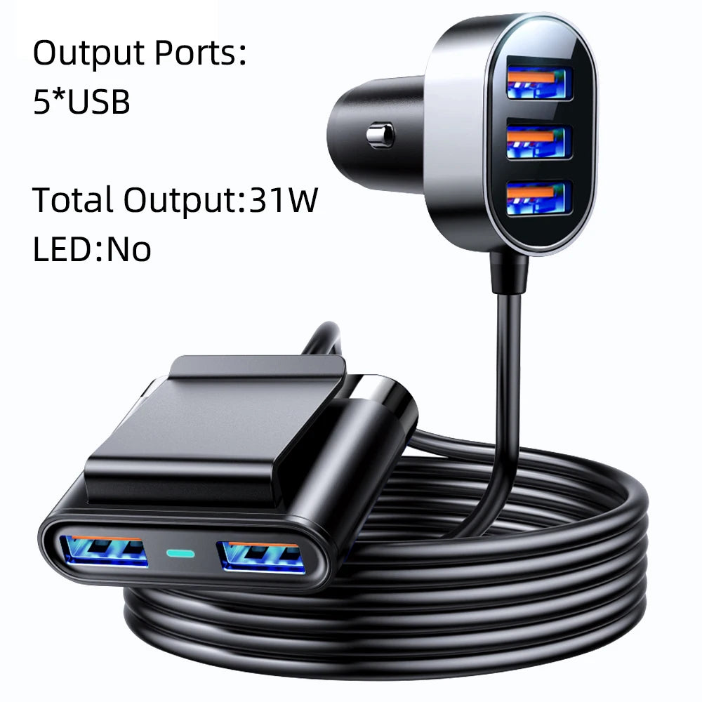 78W 5-Ports Car Charger with LED and Fast Charging USB C Adapter for Cars