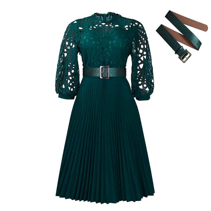 Women's Lace Crocheted Hollow Pleated Dress