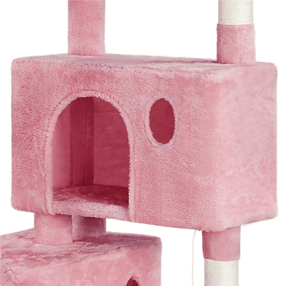 64'' Multi-Level Pink Cat Tree Tower with Condos, Scratching Posts, and Hammock