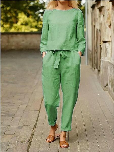 Women's Clothing Cotton And Linen Suit Casual Two-piece Suit