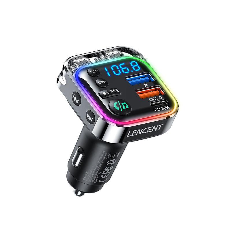 Bluetooth 5.3 FM Transmitter with 30W PD & QC3.0 Fast Charger, Hi-Fi Sound