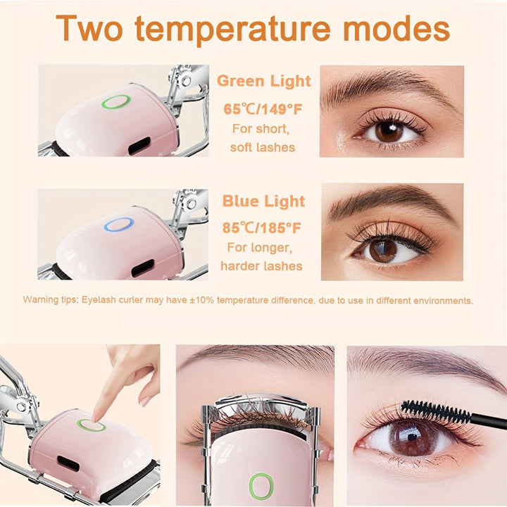 Heated Eyelash Curlers, 3 Heating Modes Electric Eyelash Curler, Rechargeable Portable Eyelash Curler, Quick Natural Curling Eye Lashes Heated Eyelash Curler, Metal Style Design