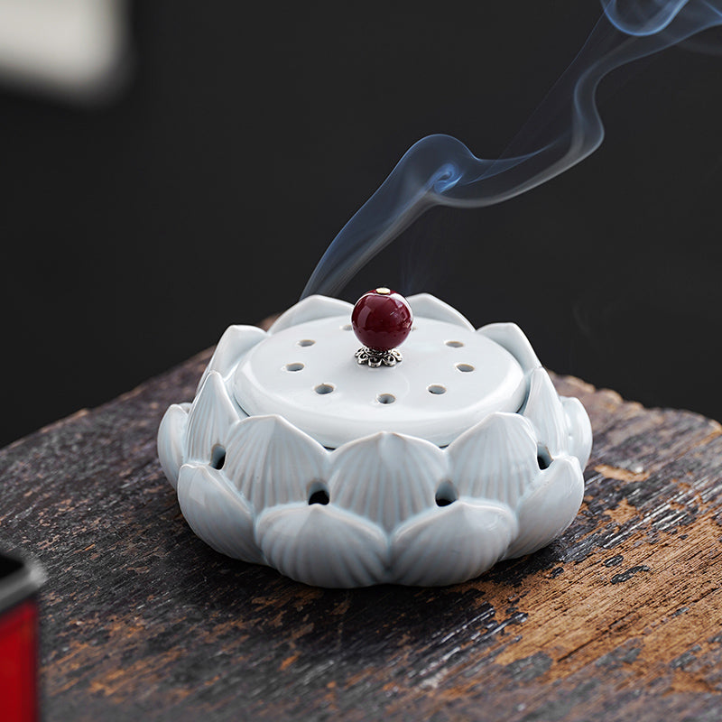 Elegant Lotus Ceramic Incense Burner