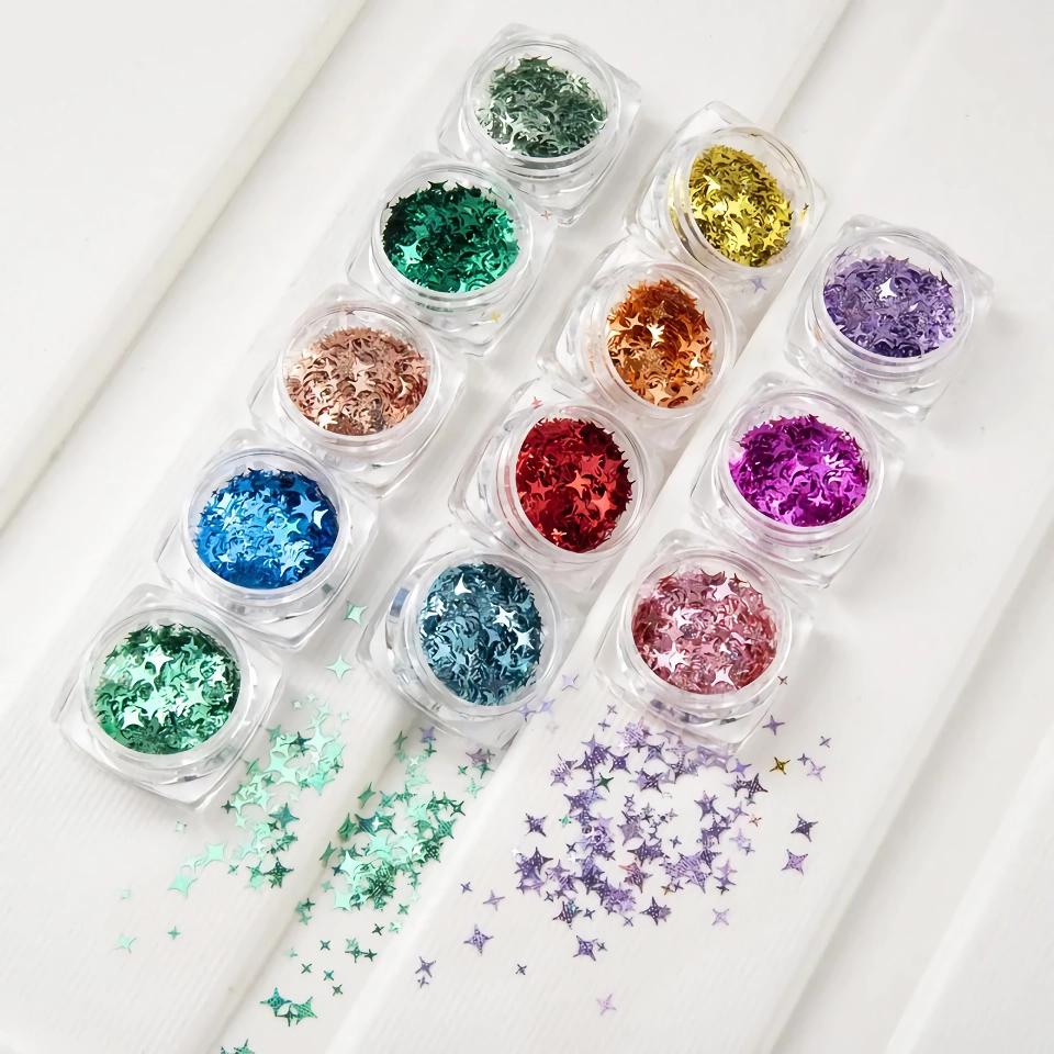 12 Colors Glitter Star Nail Art Sequins Set