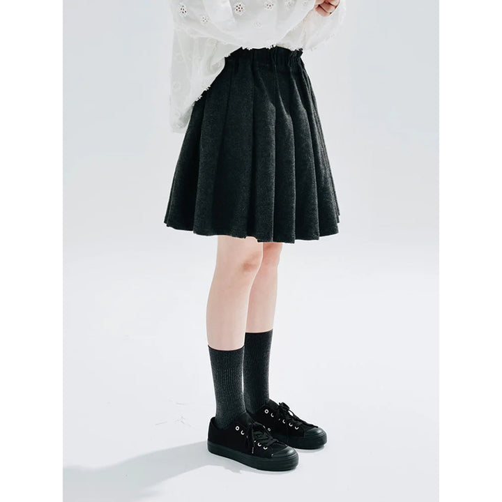 Autumn Elastic Waist Pleated Wool Skirt for Women