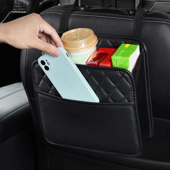 Luxury Leather Car Backseat Organizer with Waterproof Storage