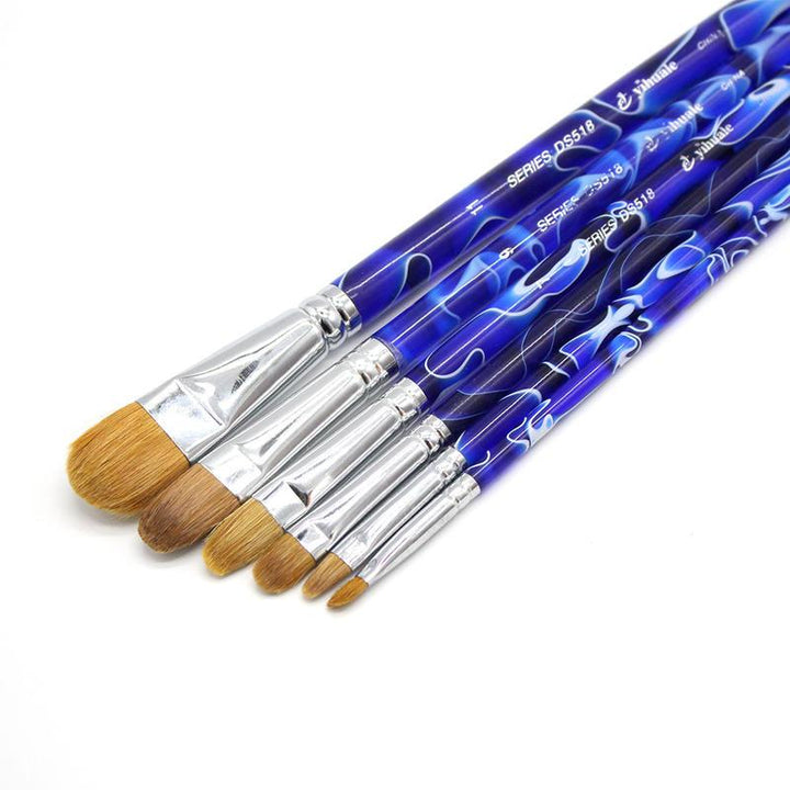 6 Pcs Set Royal Blue Acrylic Handle Weasel Hair Filbert Paintbrushes