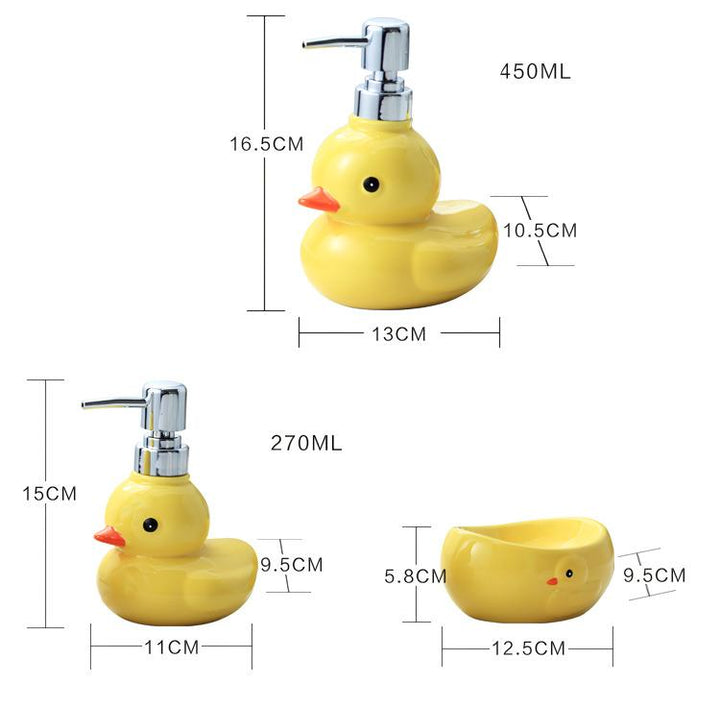 Adorable Yellow Duck Ceramic Soap Dispenser with Soap Dish