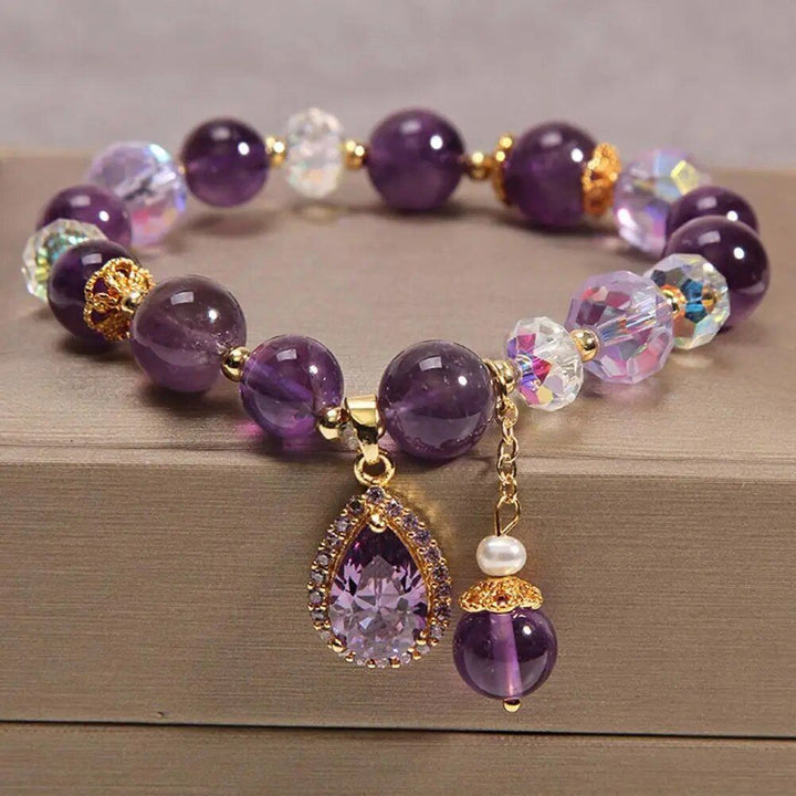 Enchanting Natural Amethyst and Water Drop Pendant Bracelet