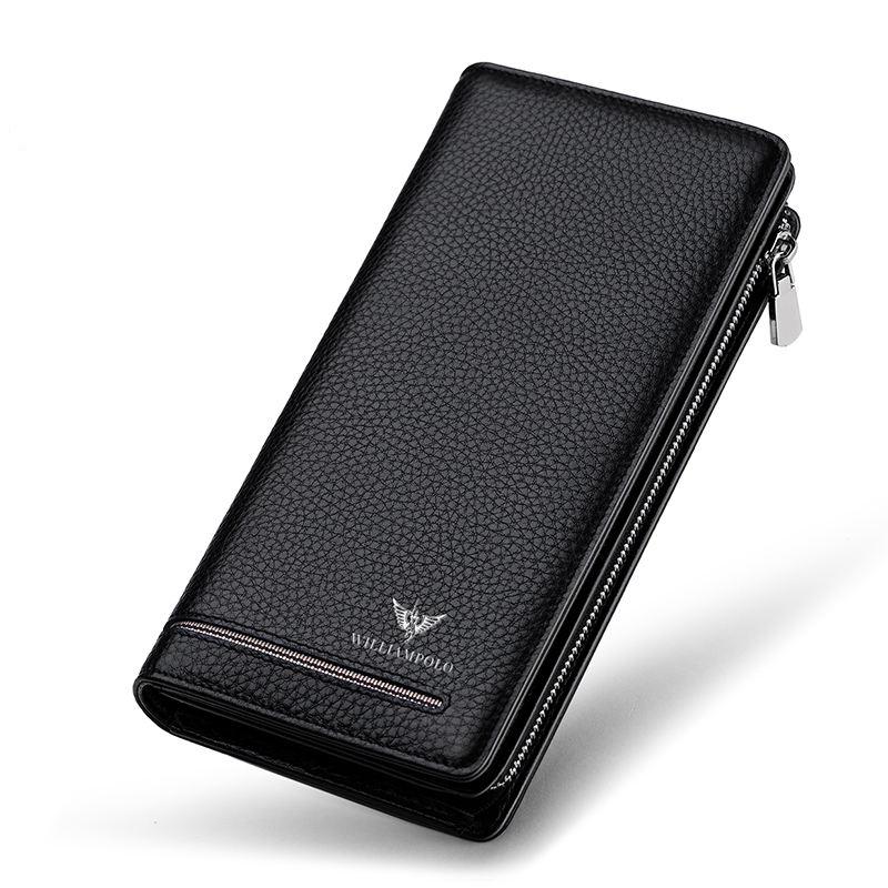 Long Leather Wallet for Men – Large Capacity Zipper Card Holder and Clutch