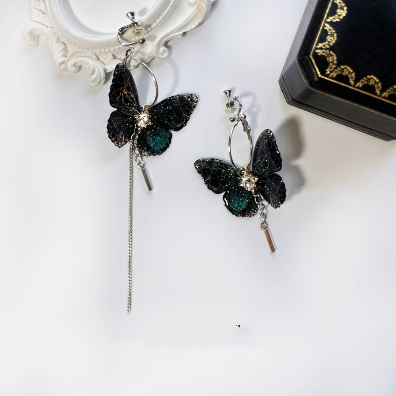 Asymmetric Abstract Big Butterfly Tassel Earrings