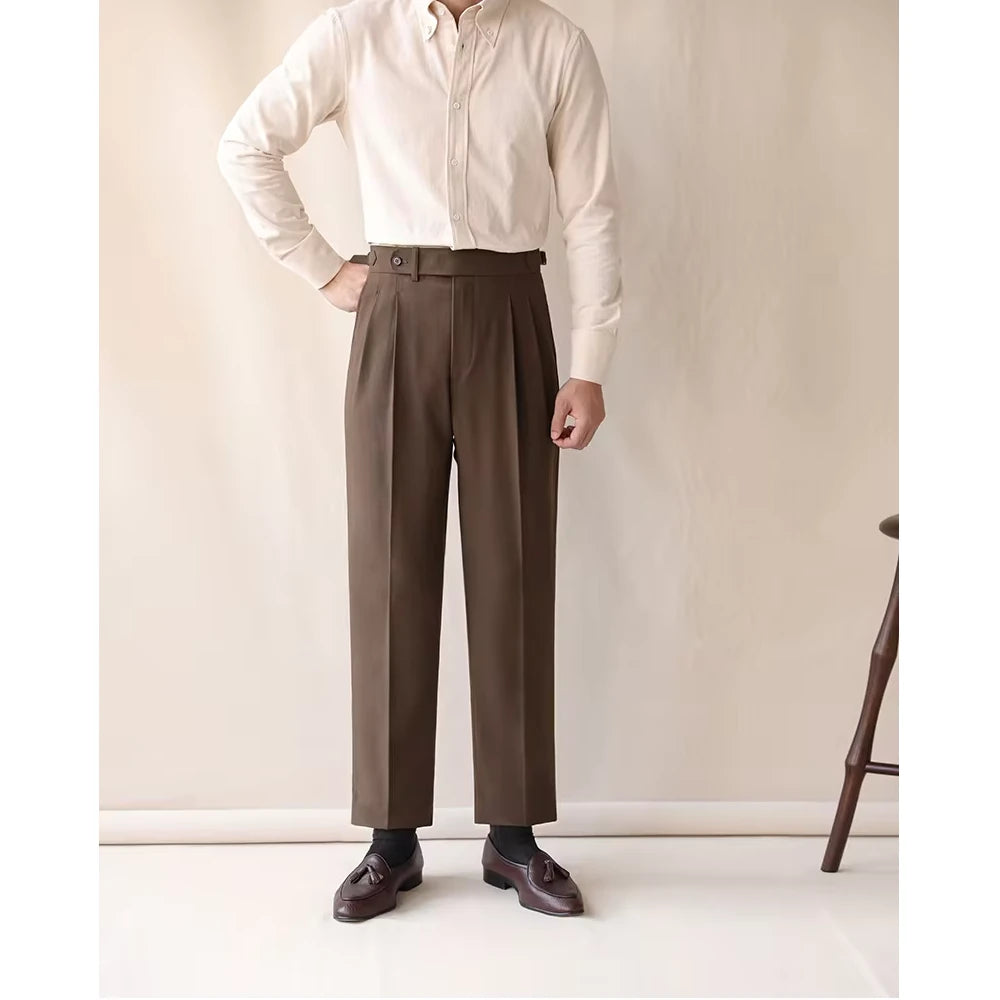 Men's High Waist Straight Leg Trousers