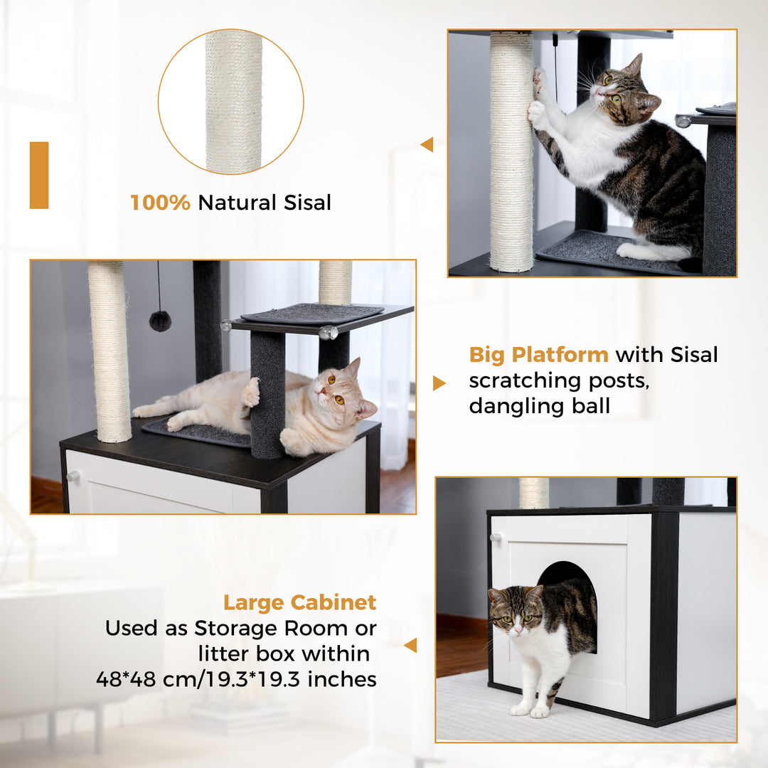 Luxury Multi-Level Cat Tree Tower with Cabinet and Sisal Posts