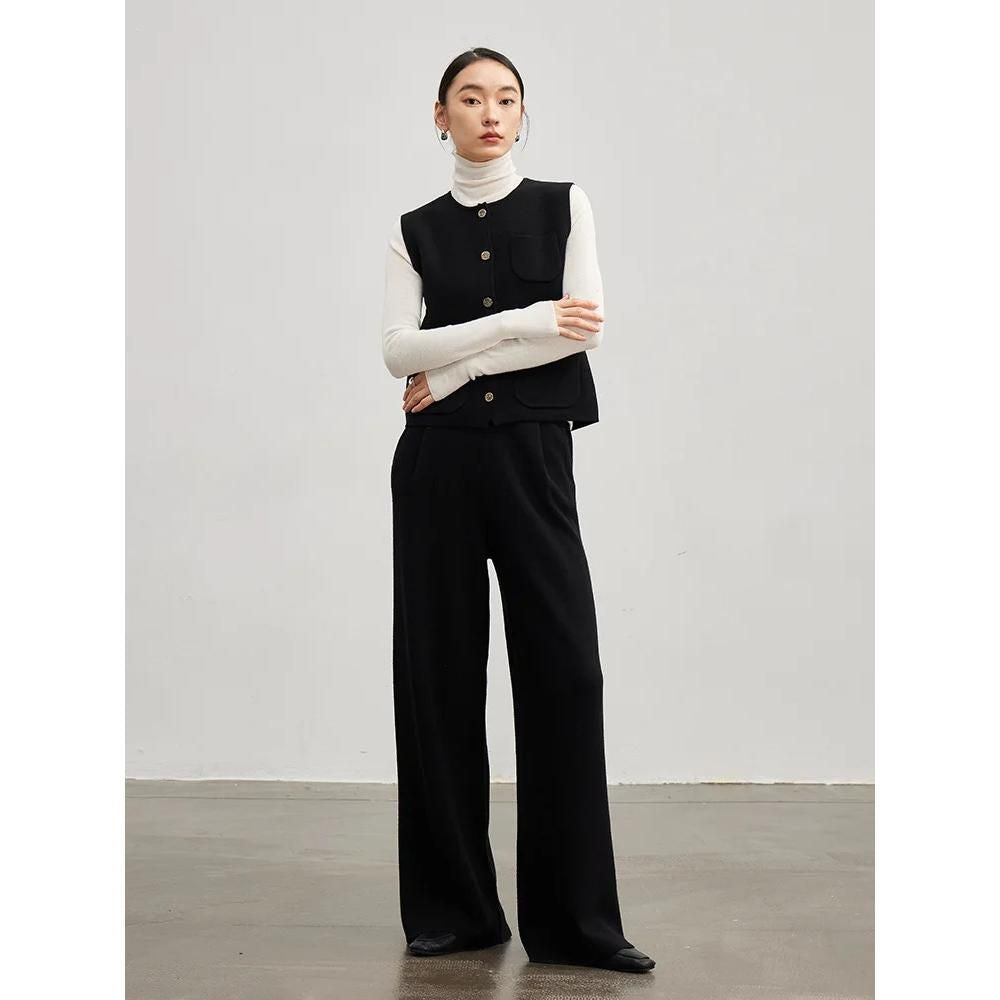 Wide Leg Wool-Blend Winter Trousers for Women