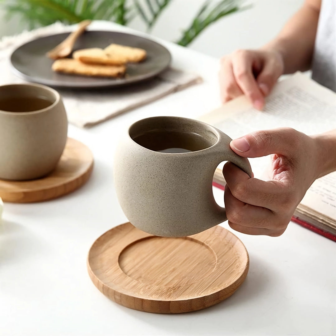 Japanese-Inspired Stoneware Ceramic Coffee Mug with Tray