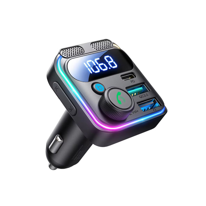 48W Bluetooth 5.3 Car FM Transmitter with Dual Mics & Fast Charging