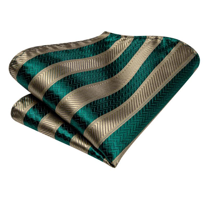 Elegant Green Striped Men's Silk Necktie Set