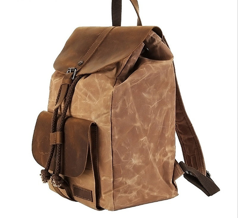 Waterproof Outdoor Travel Crazy Horse Leather Casual Nylon Men's Backpack Canvas Bag