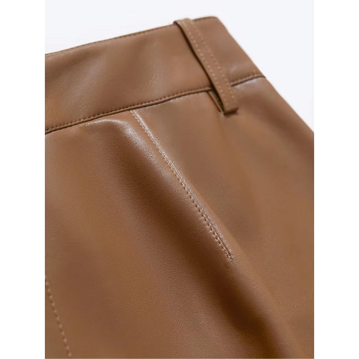 Ankle-Length Casual PU Leather Pants