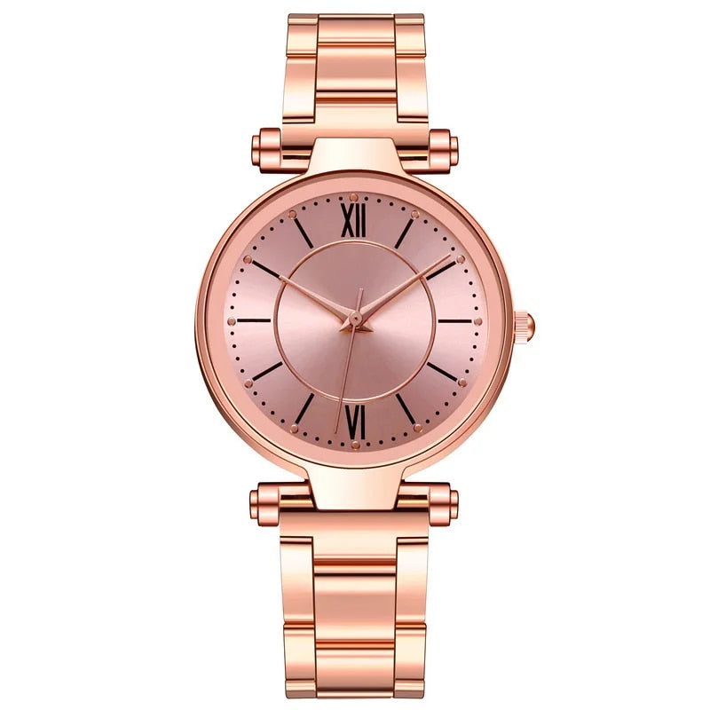 Exquisite Rose Gold Stainless Steel Women's Quartz Watch