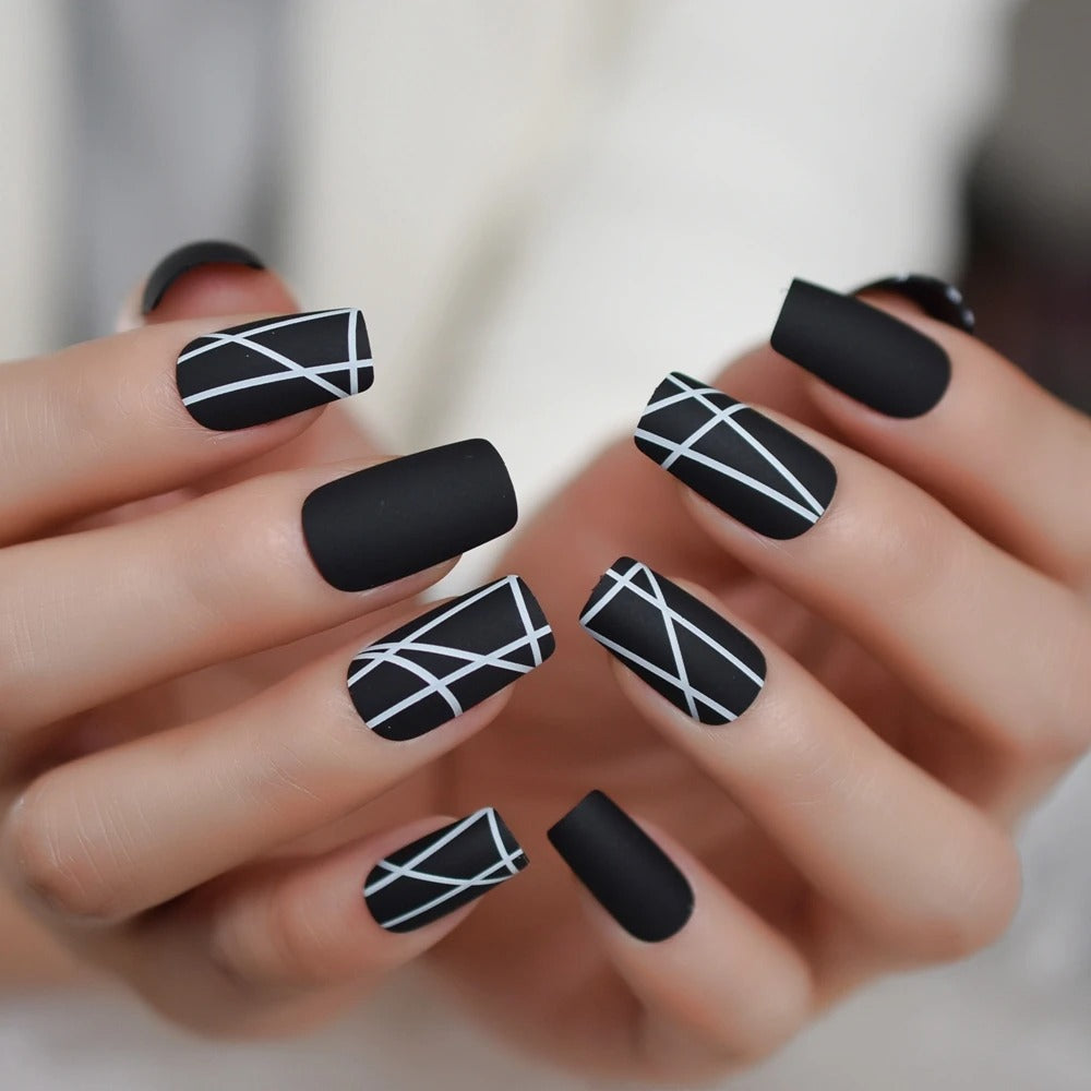 Matt Black Medium Square Fake Nails