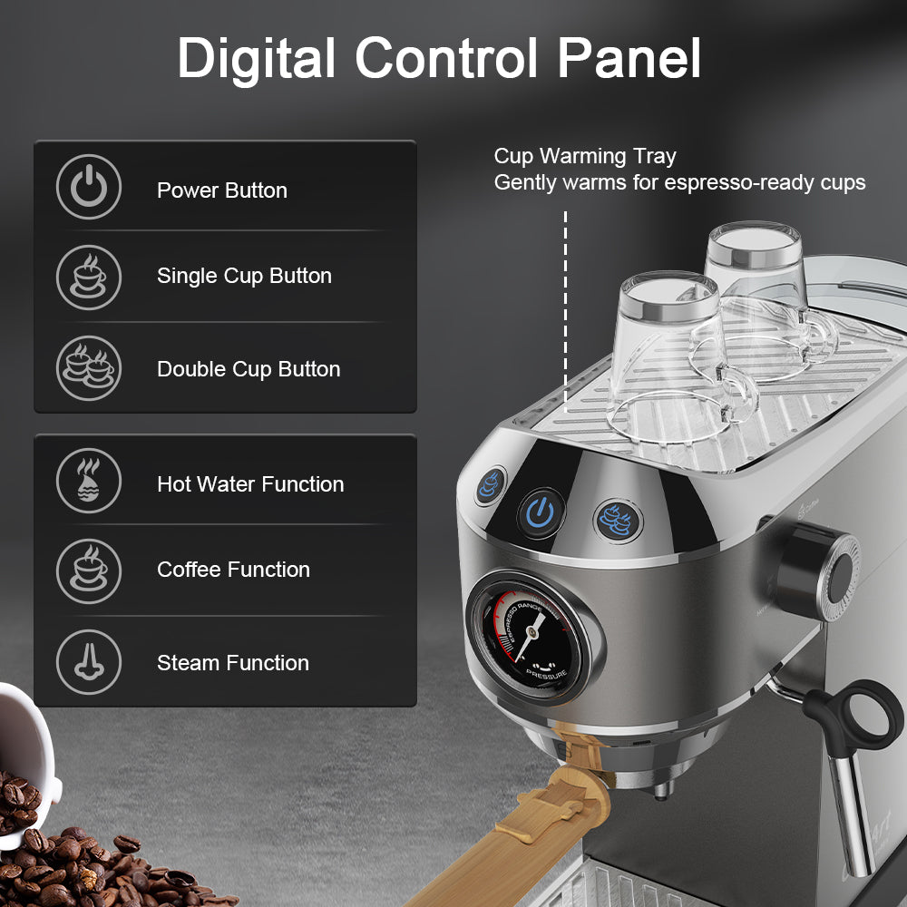 20 Bar Semi-Automatic Espresso Machine with Milk Steam Frother Wand