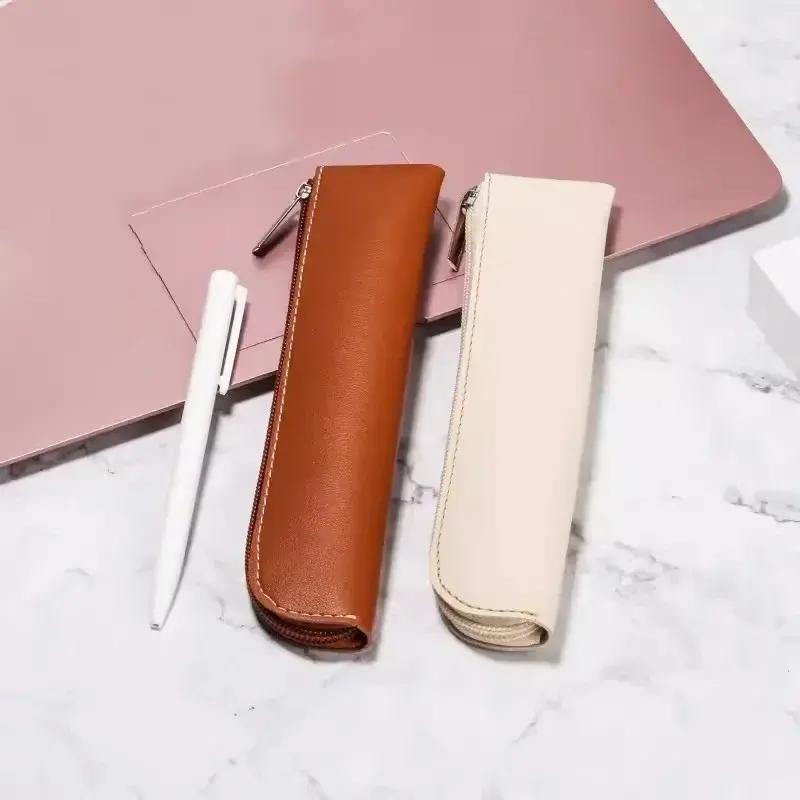 Chic Leather Zipper Pencil Case for School and Office