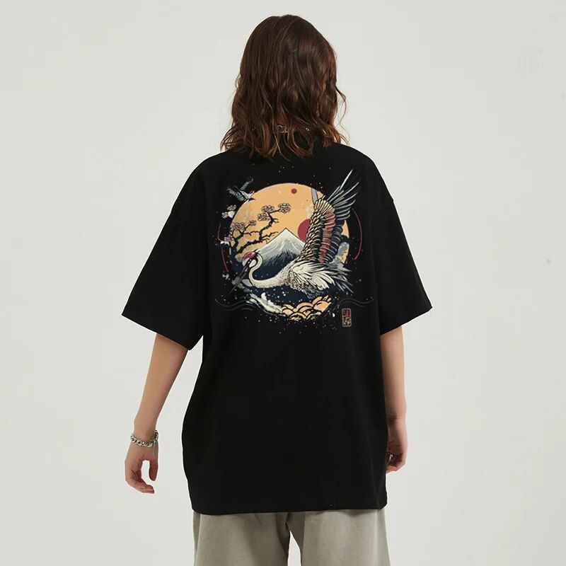 Harajuku Crane Graphic Unisex T-Shirt