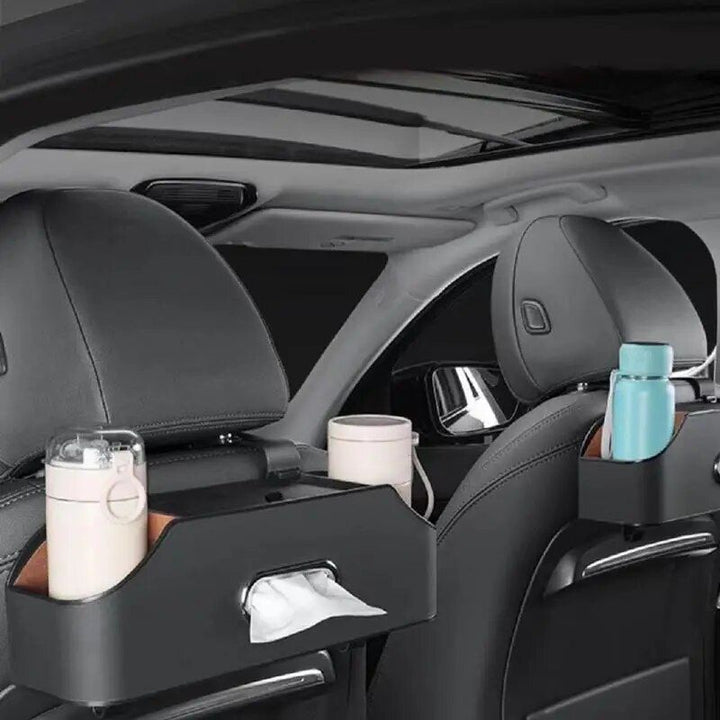 Universal PU Leather Car Seat Back Organizer with Cup Holder & Hooks