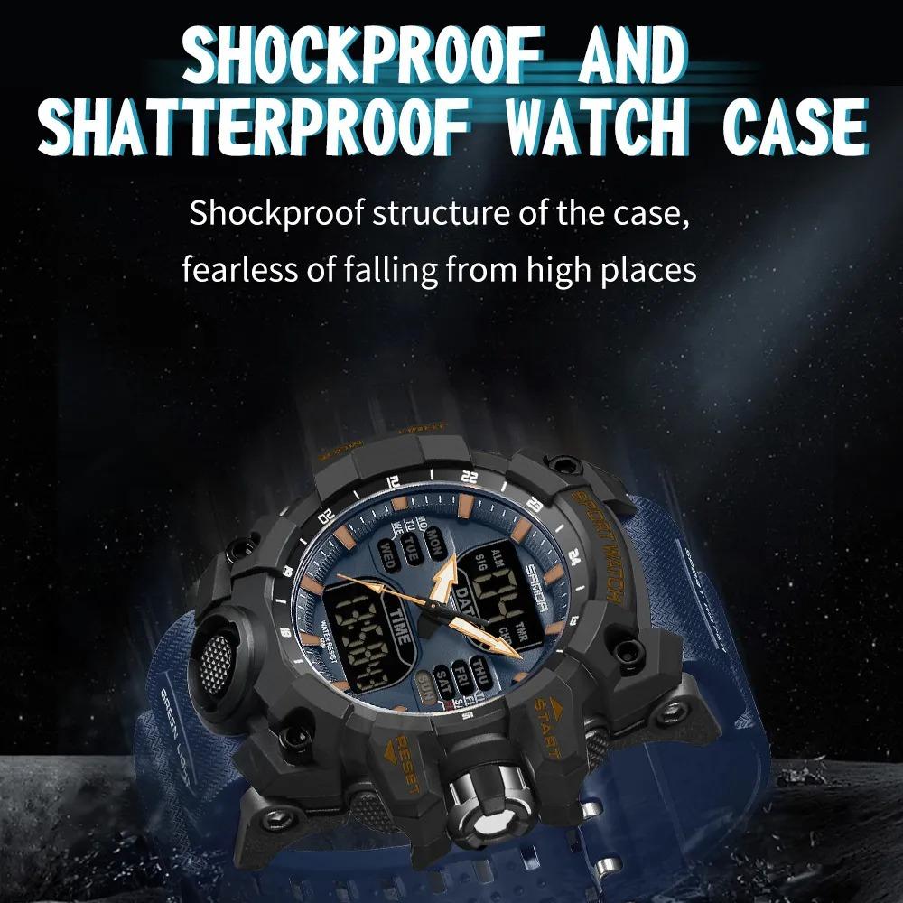 Dual Display Sports Watch for Men - Waterproof, Shock Resistant with Multi-Function Digital Display