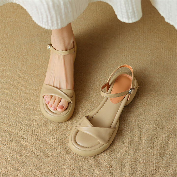 Chunky Heel Leather Casual Sandals