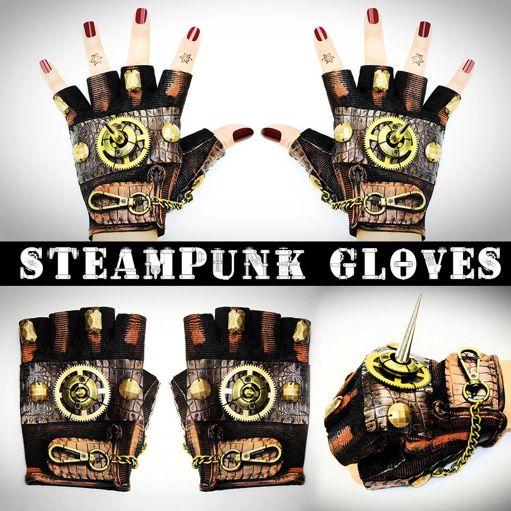 Steampunk Rock Locomotive Half Finger Gloves Outdoor