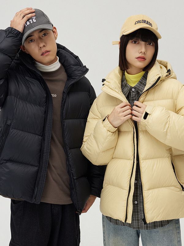 Down Jacket Thickened Couple Winter New Windproof Coat Solid Color Hooded