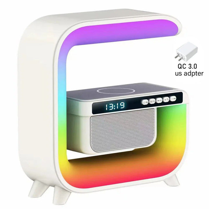 Wireless Charging Bluetooth Speaker with Alarm Clock & RGB Lighting