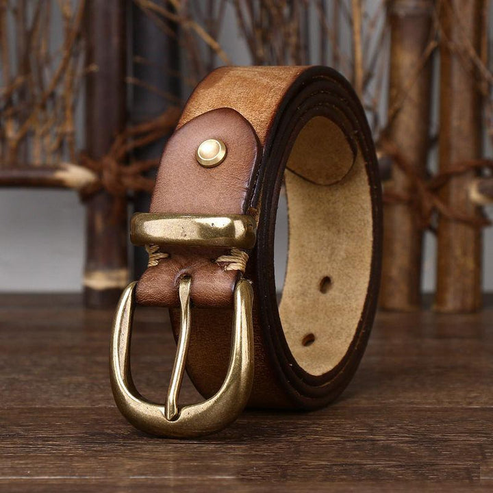 Unisex 3.3cm Genuine Leather Vintage Belt