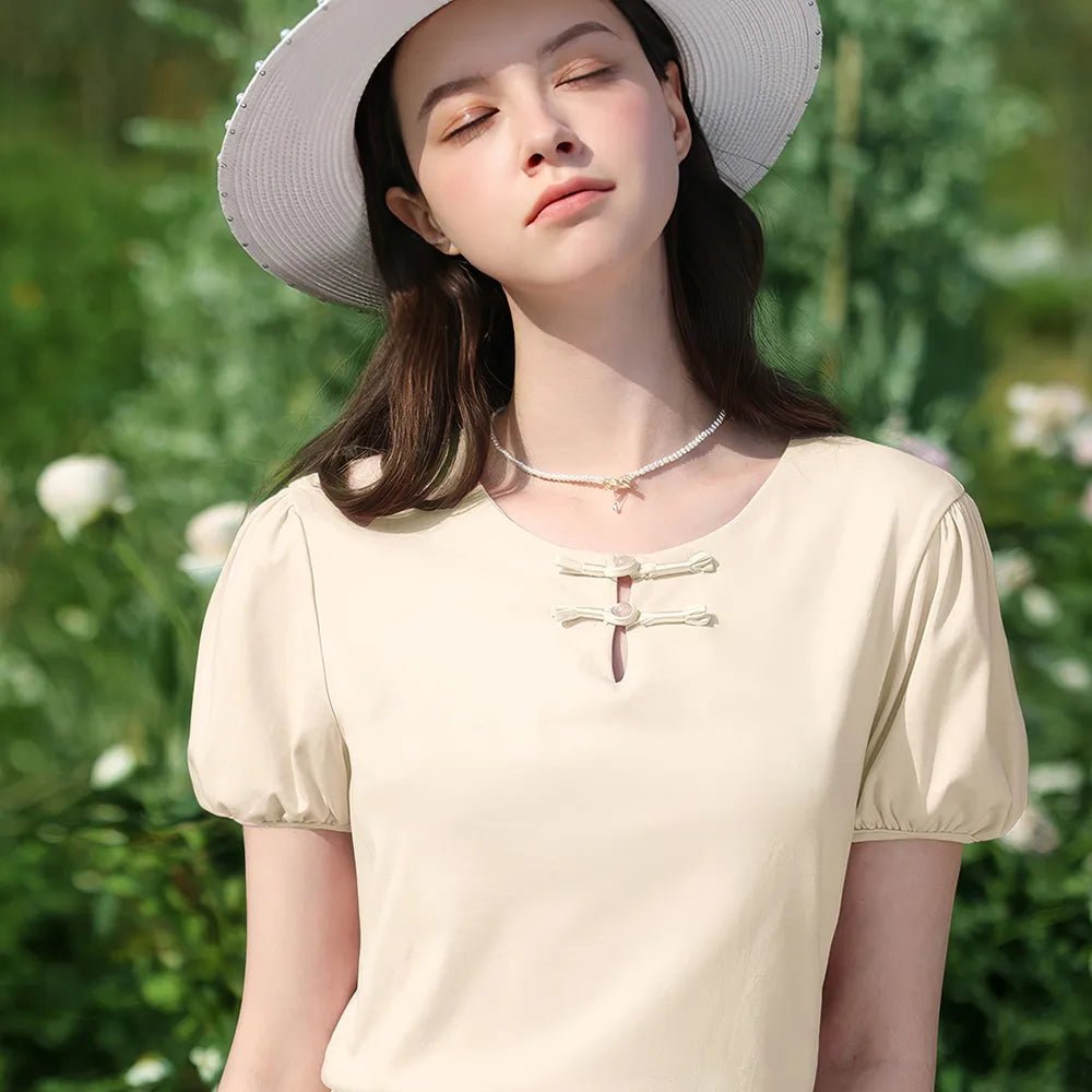 Plated Puff Short-sleeve Summer Top