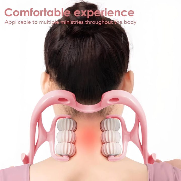 Handheld Neck Massager Roller with 6 Rotating Balls for Deep Tissue Relief