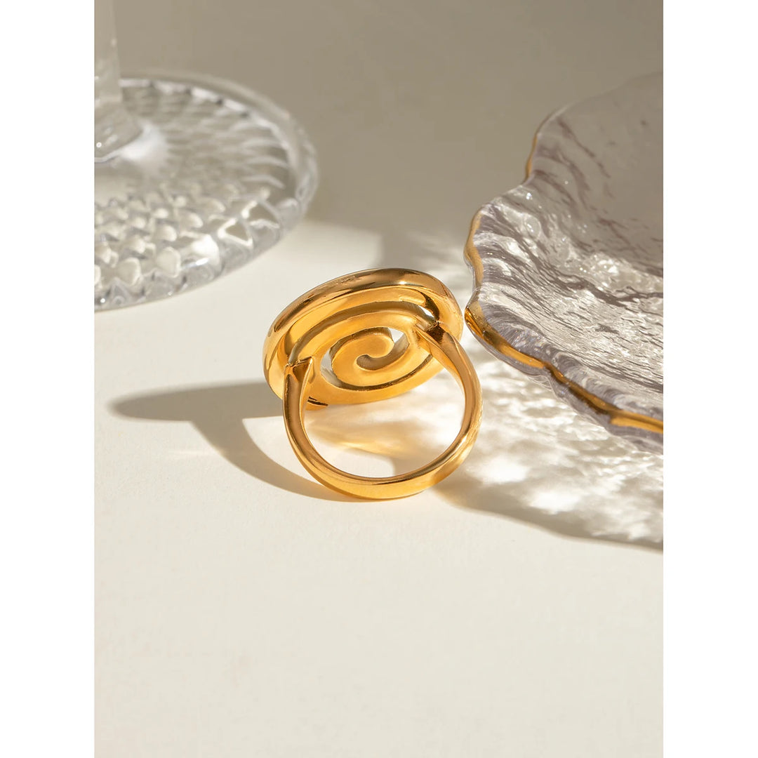 18K Gold Plated Spiral Design Stainless Steel Waterproof Ring