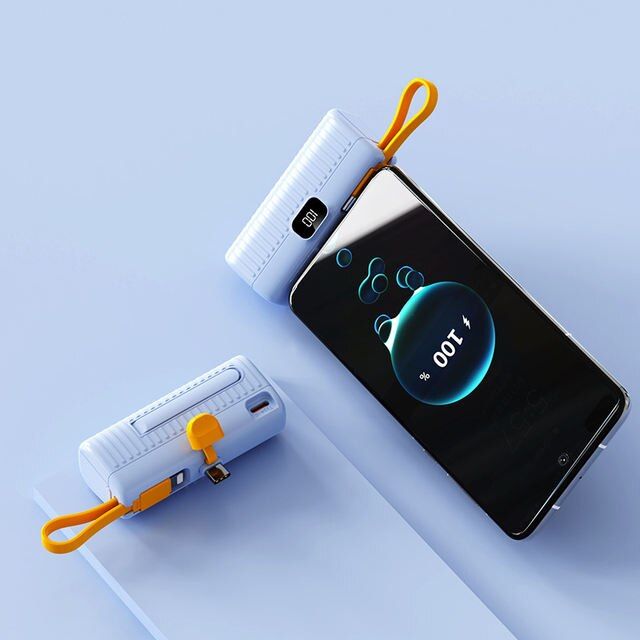 Ultra-Compact 10000mAh Power Bank with Built-In Cables and Digital Display