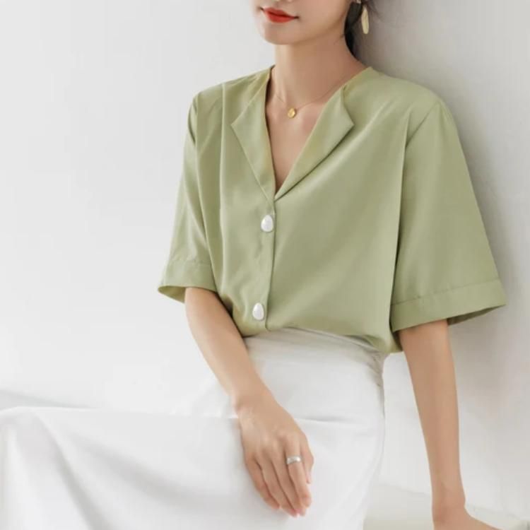 Summer Casual Chic Green Shirt