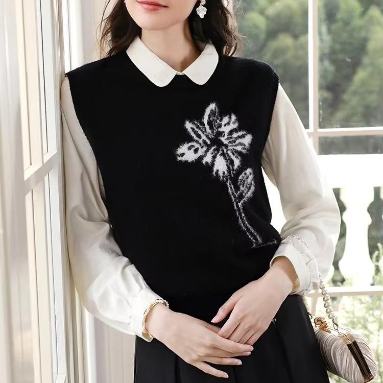 Elegant Black Loose Sweater Vest for Women - Autumn/Winter Office Chic