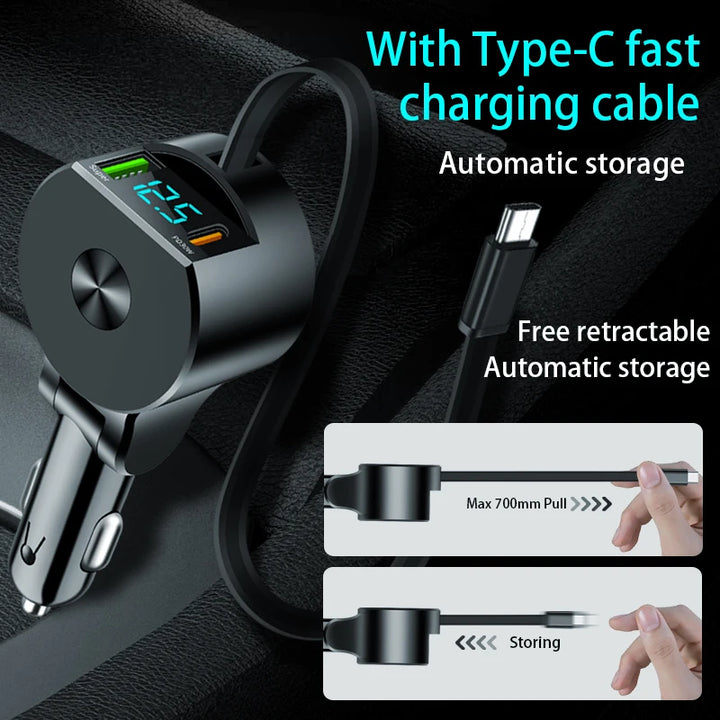 3-in-1 Retractable 75W Car Charger