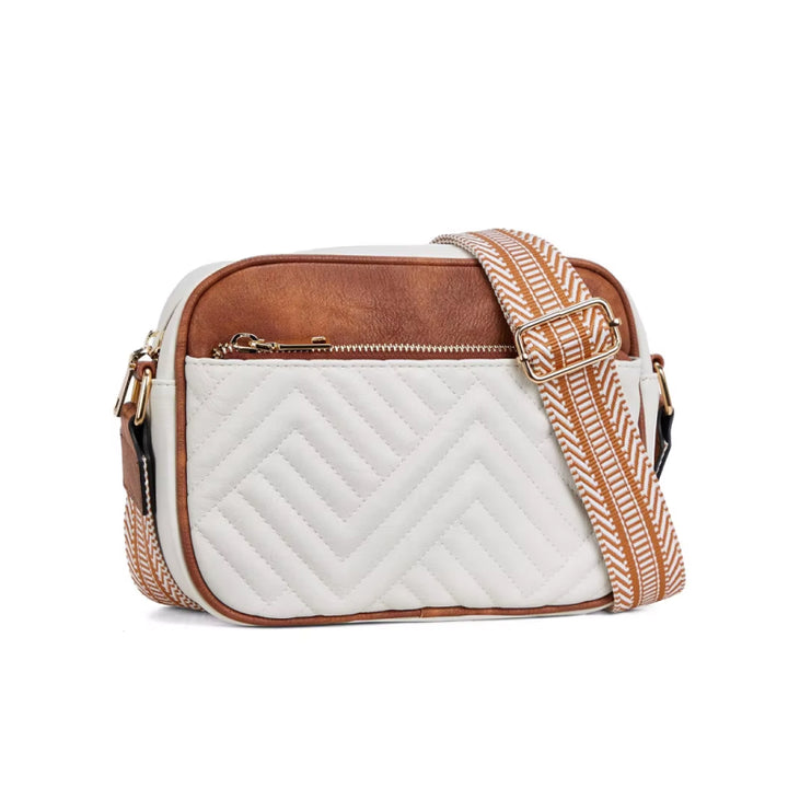 Quilted Embroidered Grid Shoulder Bag