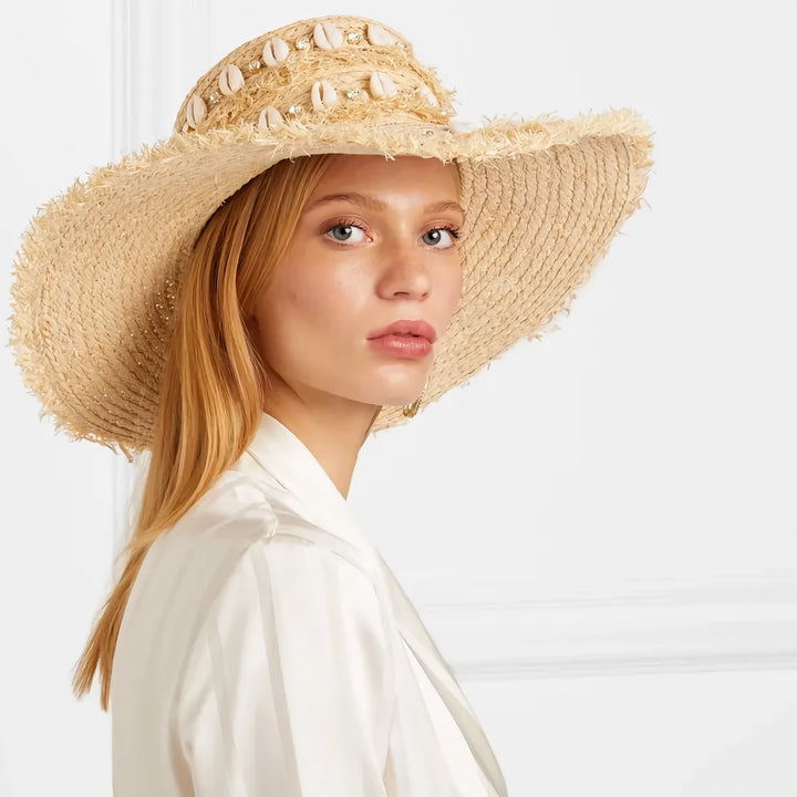 Raffia Sun Hat with Shell Accents