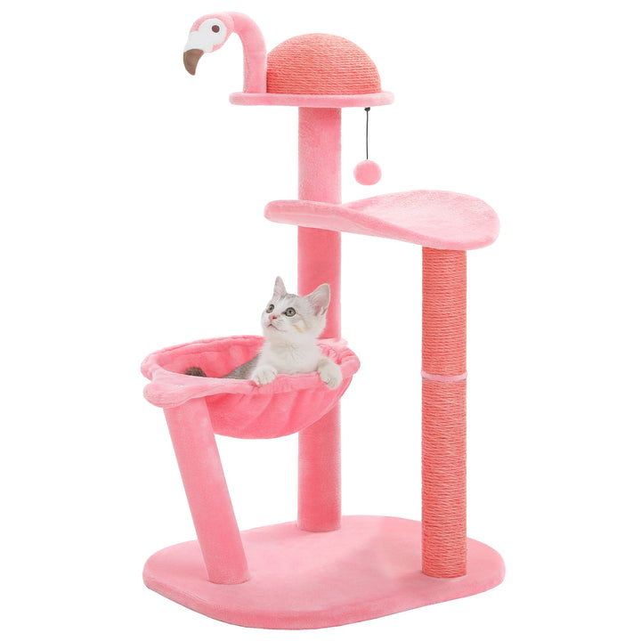 Charming Pink Flamingo Multi-Level Cat Tree with Hammock & Scratching Posts