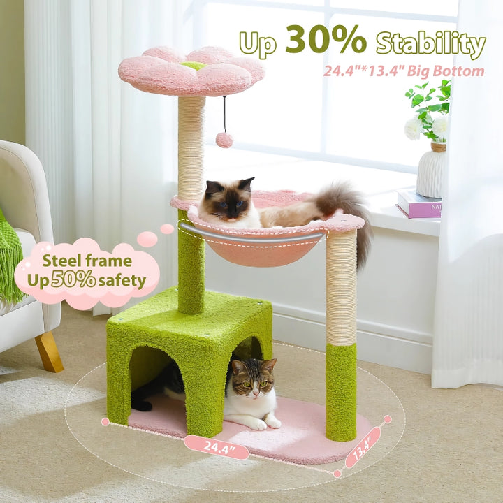 Flower Cat Tree with Large Hammock & Sisal Scratching Posts